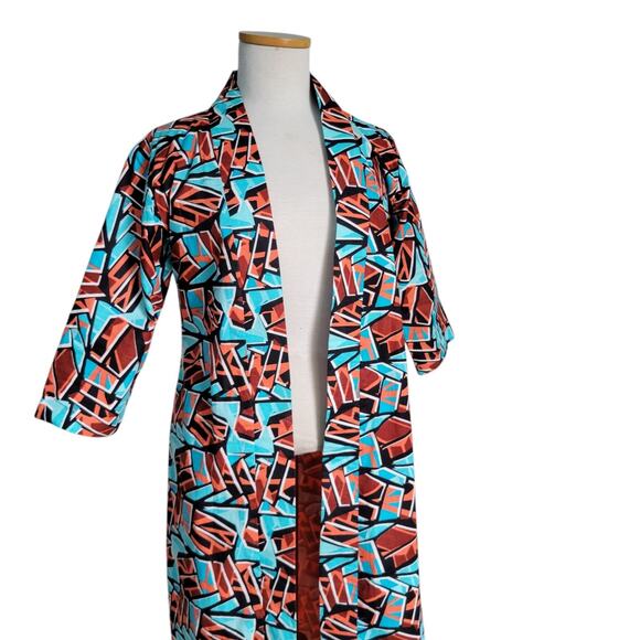 Dopamine Mid Century Mod Pink 60s Psychedelic Long Coat Handmade Teal - Picture 10 of 16